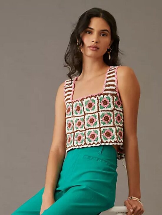 Anthropologie Tops - ANTHROPOLOGIE | 100% Cotton Multi Colored Crochet Reversible Tank | NWT